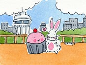 Image of Original Framed Mini Painting: Cupcake and Bunny in Seattle!