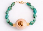 Image of Wooden Geode and Green Chalk Turquoise Bracelet