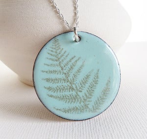 Image of Robin's Egg Blue Fern Enamel Print Necklace