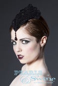 Image of "Midnight Empress" Black Mini Headdress Lace Crystals Fascinator Hat Burlesque Goth Fetish