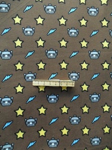 Image of Robot Print Knit Fabric in Brown - 100% Cotton - Jersey KNIT - Pre-Cut 80cm