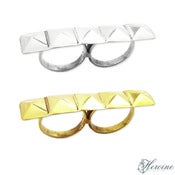 Image of Pyramid Stud Double Finger Ring Silver/Gold