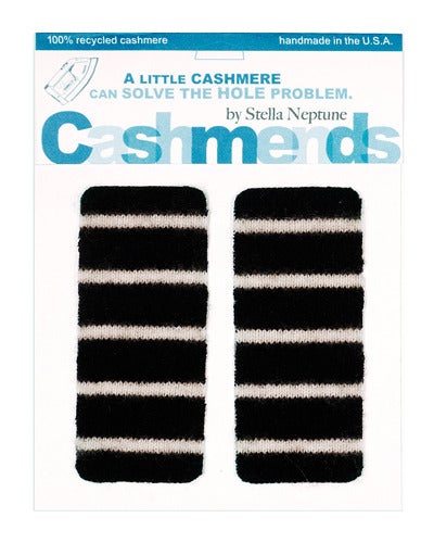Image of Iron-on Cashmere Elbow Patches - Black & White Thin Stripe - Limited Edition!