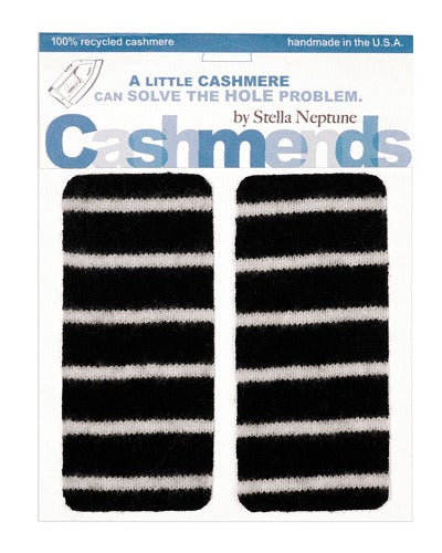 Image of Iron-on Cashmere Elbow Patches - Black & White Thin Stripe - Limited Edition!