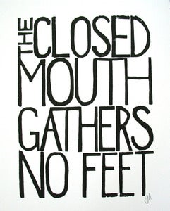 Image of closed mouth - 8x10 linocut print - black
