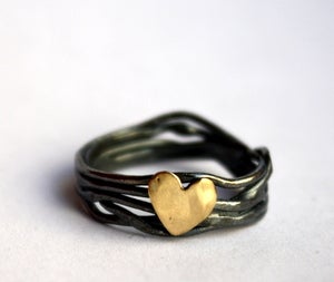 Image of Custom Made Sterling Silver Nest Ring with Heart