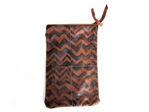 Image of Medium brown/black zig zag hand-printed leather long pouch