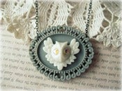 Image of Grey Frame with White Owl & Rhinestone Eyes Necklace 