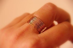 Image of 10 thin slender hammered 14k gold filled unique rustic stackable rings