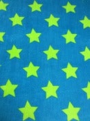 Image of Lime green and blue Stars velour (by the half metre)