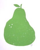 Image of pear - 8x10 linocut print - green