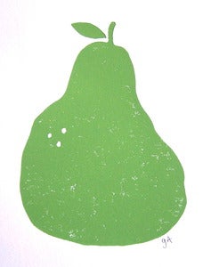 Image of pear - 8x10 linocut print - green