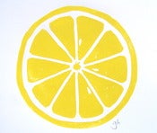 Image of lemon - 8x10 linocut print - yellow