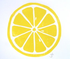 Image of lemon - 8x10 linocut print - yellow