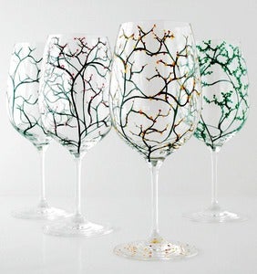 Image of The Four Seasons Wine Glasses-Set of 4 Hand Painted Glasses
