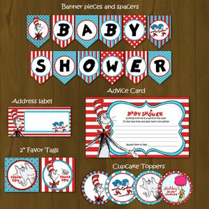 Image of Dr. Seuss Printable DIY Baby Shower Package (Cat in the Hat)