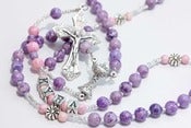 Image of Personalized First Communion Rosary in purple & pink