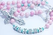 Image of Personalized First Communion Rosary in pink & green