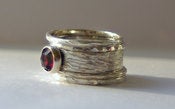 Image of Unique Rustic Earthy Stacking Renaissance Wedding / Engagement Rings Sterling Silver and Garnet