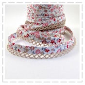Image of Pink Floral Petite double bias with lacey edge