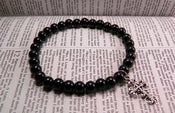 Image of Christian Black Beaded Cross Charm Bracelet