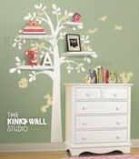 Image of NEW Shelf Tree with Birds & Squirrels - vinyl sticker wall decal with shelves - KK125 - Children Bab