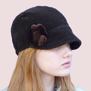 Image of Cherry Blossom Corduroy Cap, Black Coffee