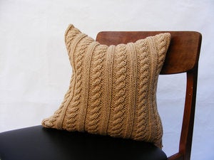 Image of Hand Knit Cushion 40 x 40cm - ecru cable knit