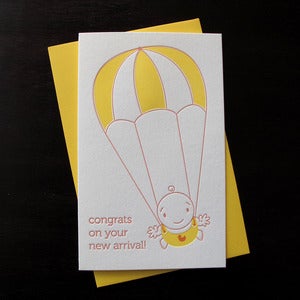 Image of 1009 - paratrooper baby letterpress congratulations card
