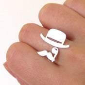 Image of Mr. Mustache with Top Hat and Monocle - Handmade Silver Ring