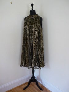 Image of gold & black lamé tulle trapeze dress