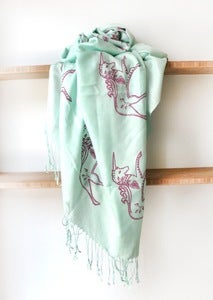 Image of Folk Unicorn Scarf  Seafoam Green/Pink