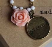 Image of Handstamped "Splendor" Charm and Peach Rose Bracelet