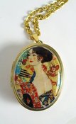Image of Cameo Miniature Music Box Locket ~ Gustav Klimt "Lady With Fan"