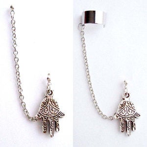 Image of Single Hamsa, Fatima Hand with Double Piercing or Earring Cuff