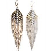 Image of Diamond Panel Fringed Mesh Earrings