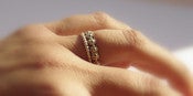 Image of Gold Filled daisy chain stackable wedding ring & gold dotted band, flower girl ring