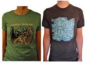 Image of Screen-Printed Organic Elk and Blue Stamp Shirts