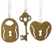 Image of Ltd. Edition Padlock and Key Necklaces made from GOLD COLOUR vinyl records.
