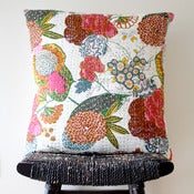 Image of KANTHA White Cotton Cushion Cover 50 x 50 cm, 20 inch