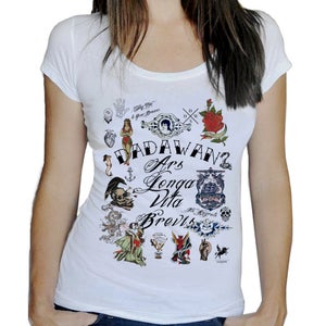Image of T-shirt femme Vintage Tattoos - Scooped neck - white or heather grey