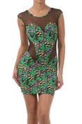 Image of Printed dress with mesh cut outs