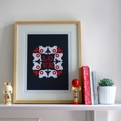 Image of Flock Screen Print ~ Navy, Red & White