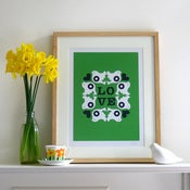 Image of Flock Screen Print ~ Green, Navy & White