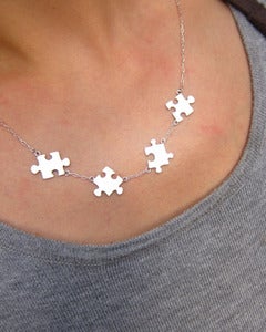 Image of Puzzle Necklace For Autism - 50% Sales go to Autism Society - Handmade Sterling Silver 