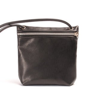 Image of black leather medium crossbody pouch