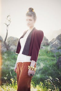 Cropped jacket w/Fur collar