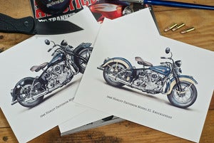 Image of 6" x 8" - 1946 Harley Davidson EL Knucklehead (Blue)