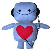 Image of Large Blue Robot Plush Toy with Headphones