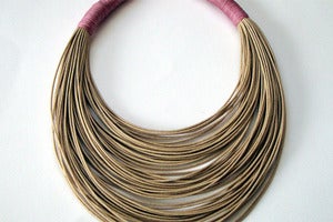 Image of Pink and Natural Fiber necklace|NK019